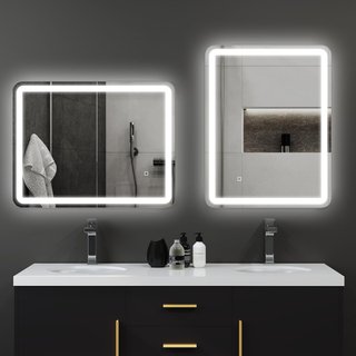 Espejo de Baño con Luz LED 70X90 cm, Espejo de Pared con 3 Colores Regulables, Función de Memoria, Antiempañamiento, Interruptores Táctiles, en Vidrio Templado, IP44, Horizontal/Vertical
