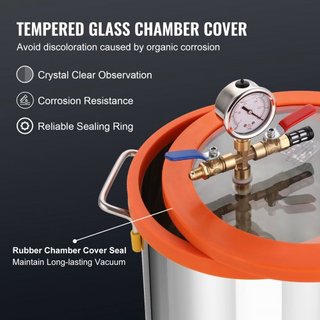18.9 L Cámara de Vacío y Kit de Bomba de 3.5 CFM, Kit de Cámara de Degasificación con Tapa de Vidrio Templado, Bomba de Vacío de Una Etapa con Botella de Aceite de 250 ml, para Estabilizar Madera,...