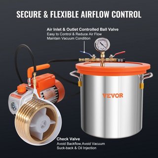 18.9 L Cámara de Vacío y Kit de Bomba de 3.5 CFM, Kit de Cámara de Degasificación con Tapa de Vidrio Templado, Bomba de Vacío de Una Etapa con Botella de Aceite de 250 ml, para Estabilizar Madera,...