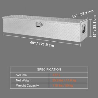 Caja de Herramientas de Aluminio de Alta Resistencia para Cama de Camión, Caja de Herramientas de Placa de Diamante con Mango Lateral y Llaves de Bloqueo, Caja Organizadora de Herramientas para Pi...