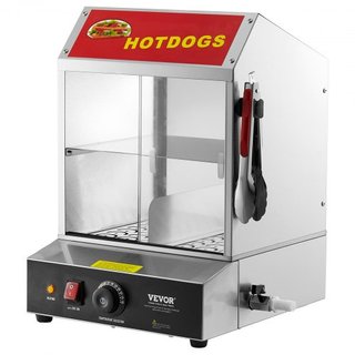 Vaporera de Perros Calientes, 27L, Vaporera de Perros Calientes de 2 Niveles, Control de Temperatura de 30℃~85℃, Calentador de Panecillos Eléctrico con Puertas de Vidrio Templado, Plato de Separac...