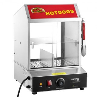 Vaporera de Perros Calientes, 27L, Vaporera de Perros Calientes de 2 Niveles, Control de Temperatura de 30℃~85℃, Calentador de Panecillos Eléctrico con Puertas de Vidrio Templado, Plato de Separac...