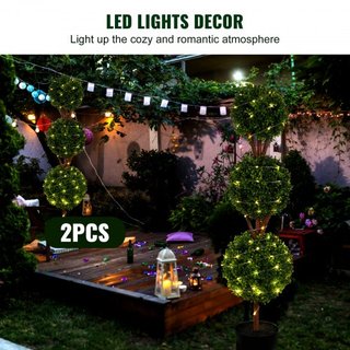 Árboles Topiarios Artificiales de Buxo, 48 pulgadas de altura (2 piezas), planta topiaria falsa en forma de bola con macetas, planta verde falsa con hojas reemplazables y puerto para decoración in...