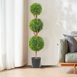 Árboles Topiarios Artificiales de Buxo, 48 pulgadas de altura (2 piezas), planta topiaria falsa en forma de bola con macetas, planta verde falsa con hojas reemplazables y puerto para decoración in...