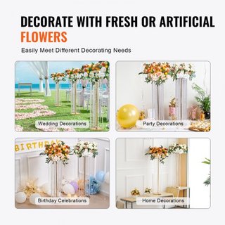 10PCS 35.43 pulgadas / 90 cm Soporte de Flores de Cristal para Bodas, Lujosos Centros de Mesa, Jarrones de Cristal y Oro de Metal, Perfecto para Eventos de Bodas, Ceremonias, Cenas, Eventos, Decor...