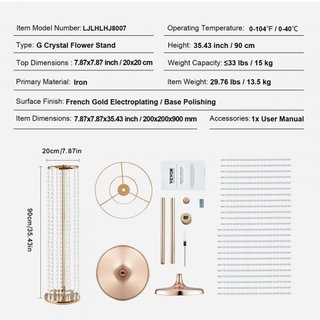 10PCS 35.43 pulgadas / 90 cm Soporte de Flores de Cristal para Bodas, Lujosos Centros de Mesa, Jarrones de Cristal y Oro de Metal, Perfecto para Eventos de Bodas, Ceremonias, Cenas, Eventos, Decor...