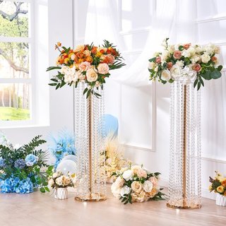 10PCS 35.43 pulgadas / 90 cm Soporte de Flores de Cristal para Bodas, Lujosos Centros de Mesa, Jarrones de Cristal y Oro de Metal, Perfecto para Eventos de Bodas, Ceremonias, Cenas, Eventos, Decor...