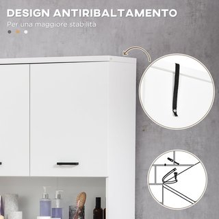 Mueble de Baño Moderno Con 2 Armarios Con Puertas Y 2 Estantes Abiertos, en Aglomerado, 80X33.5X190 Cm, Blanco
