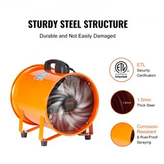 Ventilador Portátil, Ventilador Cilíndrico de 304.8mm de Alta Resistencia con Manguera de Conducto de 10m, Soplador de Escape Fuerte de 367W 2574CFM, Soplador Industrial para Aspirar Polvo, Humo, ...