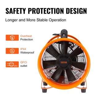 Ventilador Portátil, Ventilador Cilíndrico de 304.8mm de Alta Resistencia con Manguera de Conducto de 10m, Soplador de Escape Fuerte de 367W 2574CFM, Soplador Industrial para Aspirar Polvo, Humo, ...