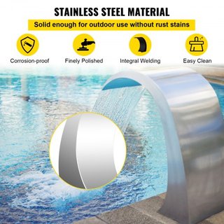 Fontana per piscina in acciaio inossidabile 11,8 x 23,6 x 17,7 pollici, fontana a cascata per piscina, argento per piscine interrate, giardini, cascate all'aperto, caratteristica d'acqua di stagno...