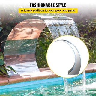 Fontana per piscina in acciaio inossidabile 11,8 x 23,6 x 17,7 pollici, fontana a cascata per piscina, argento per piscine interrate, giardini, cascate all'aperto, caratteristica d'acqua di stagno...