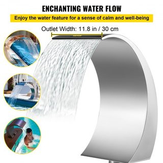 Fontana per piscina in acciaio inossidabile 11,8 x 23,6 x 17,7 pollici, fontana a cascata per piscina, argento per piscine interrate, giardini, cascate all'aperto, caratteristica d'acqua di stagno...