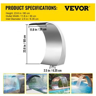 Fontana per piscina in acciaio inossidabile 11,8 x 23,6 x 17,7 pollici, fontana a cascata per piscina, argento per piscine interrate, giardini, cascate all'aperto, caratteristica d'acqua di stagno...