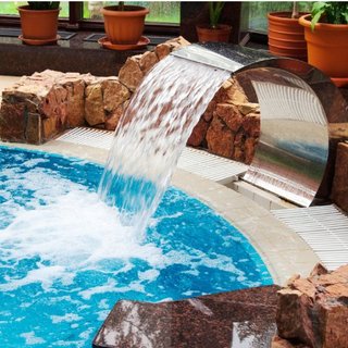 Fontana per piscina in acciaio inossidabile 11,8 x 23,6 x 17,7 pollici, fontana a cascata per piscina, argento per piscine interrate, giardini, cascate all'aperto, caratteristica d'acqua di stagno...