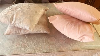 Mesa camilla con cristal  ropa y cojines 120x70
