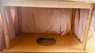 Mesa camilla con cristal  ropa y cojines 120x70