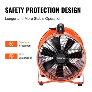 Ventilador Portátil de 300 mm, Ventilador Industrial de Alta Velocidad de 2 Velocidades 2894CFM con Manguera Flexible de 10 m, Ventilador Axial de Escape para Sótanos, Talleres, Almacenes, Naranja