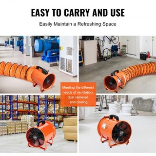 Ventilador Portátil de 300 mm, Ventilador Industrial de Alta Velocidad de 2 Velocidades 2894CFM con Manguera Flexible de 10 m, Ventilador Axial de Escape para Sótanos, Talleres, Almacenes, Naranja
