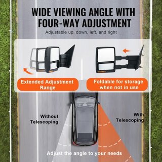 Espejos de Remolque, Juego de Par Izquierdo y Derecho para Ford F150 2004-2014, Calentados por Poder con Luz de Señal y Luz de Charco, Cristal Plano y Convexo, Control Manual Telescópico Plegable,...