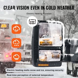 Espejos de Remolque, Juego de Par Izquierdo y Derecho para Ford F150 2004-2014, Calentados por Poder con Luz de Señal y Luz de Charco, Cristal Plano y Convexo, Control Manual Telescópico Plegable,...