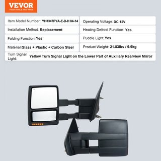 Espejos de Remolque, Juego de Par Izquierdo y Derecho para Ford F150 2004-2014, Calentados por Poder con Luz de Señal y Luz de Charco, Cristal Plano y Convexo, Control Manual Telescópico Plegable,...