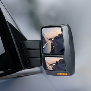 Espejos de Remolque, Juego de Par Izquierdo y Derecho para Ford F150 2004-2014, Calentados por Poder con Luz de Señal y Luz de Charco, Cristal Plano y Convexo, Control Manual Telescópico Plegable,...