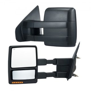 Espejos de Remolque, Juego de Par Izquierdo y Derecho para Ford F150 2004-2014, Calentados por Poder con Luz de Señal y Luz de Charco, Cristal Plano y Convexo, Control Manual Telescópico Plegable,...