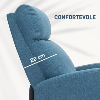 Sillón Relax Reclinable Manual con Reposapiés, Sillón Reclinable Acolchado en Tejido Efecto Lino para Dormitorio, Salón y Sala de Estar, Azul