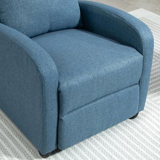 Sillón Relax Reclinable Manual con Reposapiés, Sillón Reclinable Acolchado en Tejido Efecto Lino para Dormitorio, Salón y Sala de Estar, Azul