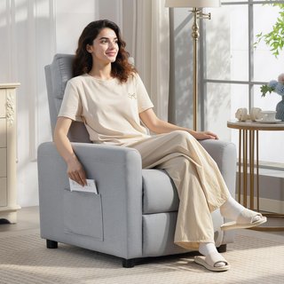 Sillón Relax Reclinable Manual 135° Con Reposapiés, Sofá Individual Reclinable Ergonómico Acolchado en Tejido Efecto Lino para Sala de Estar y Dormitorio, 73X86X100 Cm, Gris Claro