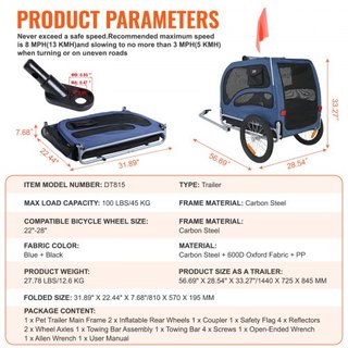Remolque para Perros, Soporta hasta 100 lbs, Carrito para Mascotas, Transportador de Bicicleta, Marco Plegable Fácil con Ruedas de Liberación Rápida, Acoplador Universal para Bicicleta, Reflectore...