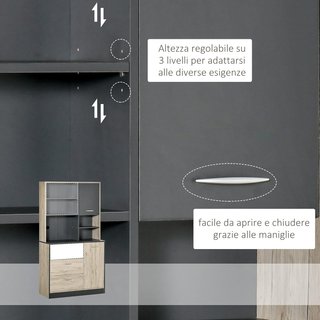 Mobile da Cucina Credenza Moderna Salvaspazio Con 2 Armadietti 3 Cassetti 3 Ripiani in Legno 90 X 39 X 169Cm Color Noce Chiaro