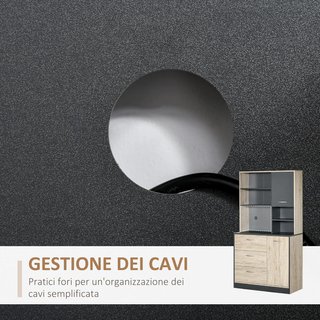 Mobile da Cucina Credenza Moderna Salvaspazio Con 2 Armadietti 3 Cassetti 3 Ripiani in Legno 90 X 39 X 169Cm Color Noce Chiaro