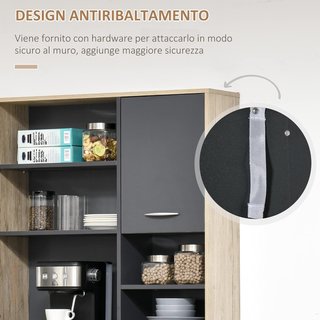 Mobile da Cucina Credenza Moderna Salvaspazio Con 2 Armadietti 3 Cassetti 3 Ripiani in Legno 90 X 39 X 169Cm Color Noce Chiaro
