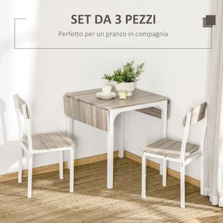 Conjunto de Mesa de Comedor para 2 Personas, Mesa Plegable de Madera y Metal con 2 Sillas de Comedor para Cocina y Sala de Estar, Madera Natural