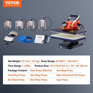 Máquina de Prensa Térmica - Máquina de Sublimación 8 en 1 para DIY Camisetas/Gorros/Tazas/Proyectos de Transferencia Térmica, Prensa Térmica Multifuncional de 12x15 con Rotación de 360° Probada se...