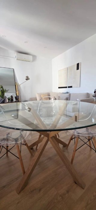 Mesa redonda cristal y madera