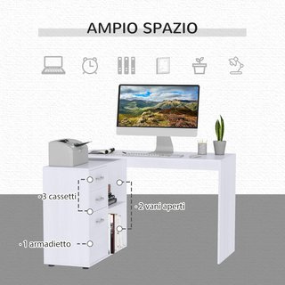 Escritorio Esquinero para Ordenador de Oficina con Cajonera 117×83.5×76Cm Blanco