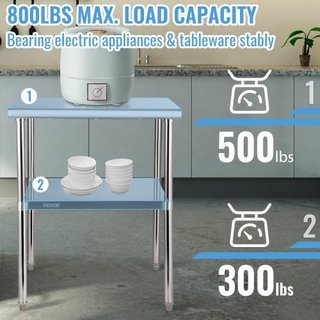 Mesa de Preparación de Acero Inoxidable, 30 x 30 x 36 Pulgadas, Capacidad de Carga de 800lbs Mesa de Trabajo de Metal de Alta Resistencia con Estante Inferior y Pies Ajustables, Estación de Trabaj...