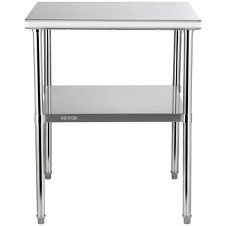 Mesa de Preparación de Acero Inoxidable, 30 x 30 x 36 Pulgadas, Capacidad de Carga de 800lbs Mesa de Trabajo de Metal de Alta Resistencia con Estante Inferior y Pies Ajustables, Estación de Trabaj...