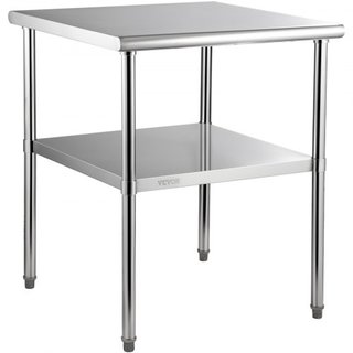 Mesa de Preparación de Acero Inoxidable, 30 x 30 x 36 Pulgadas, Capacidad de Carga de 800lbs Mesa de Trabajo de Metal de Alta Resistencia con Estante Inferior y Pies Ajustables, Estación de Trabaj...