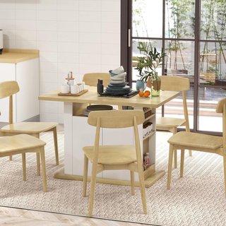 Isla de Cocina 4-6 Personas, Credenza de Cocina Con Armarios de 2 Puertas y Estantes Abiertos, 110X70X75.5 Cm, Blanco y Color Madera