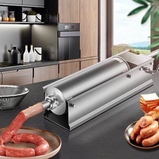 Manual de Embutidora de Salchichas, 7 L / 15 LBS Máquina Horizontal de Embutido, Embutidora de Carne de Doble Velocidad, Hecha de Acero Inoxidable 304 de Grado Alimenticio, Incluye 5 Tubos de Rell...
