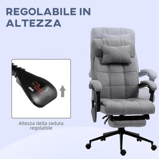 Silla de Oficina Calentadora Con 5 Modos Y 6 Puntos De Masaje, Sillón Ergonómico Con Respaldo Reclinado a 155° Y Reposapiés, Gris