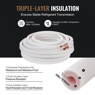 Set di tubazioni Mini Split da 15240mm, tubi in rame da 6,4 e 12,7mm di diametro esterno e isolamento a triplo strato, per refrigerante di climatizzatore Mini Split o pompe di calore