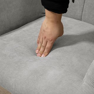 Sillón Con Puff Coordinado Estilo Contemporáneo, Silloncito De Sala en Tejido Efecto Terciopelo Con Patas de Madera de Haya para Sala y Estancia, 72X80X101 Cm, Gris