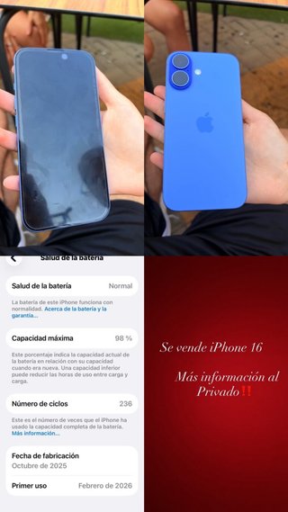 iPhone 16 Azul - Batería 98%