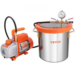 11.4 L Cámara de Vacío y Kit de Bomba de 3.5 CFM, Kit de Cámara de Degasificación con Tapa de Vidrio Templado, Bomba de Vacío de Una Etapa con Botella de Aceite de 250 ml, para Estabilizar Madera,...