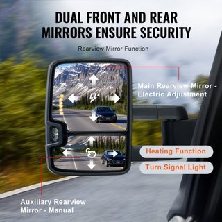 Espejos de Remolque, Juego de Par Izquierdo y Derecho para Chevrolet Silverado (2003-2007)/GMC/Cadillac, Espejo de Remolque Calentado con Señal de Luz, Control Manual Telescópico Plegable, Calenta...